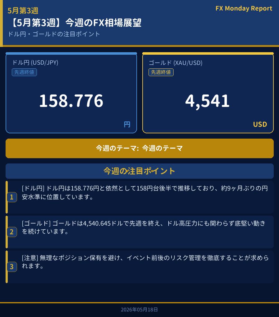 今週のFX相場展望ダッシュボード