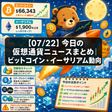 【07/22】今日の仮想通貨ニュースまとめ|ビットコイン・イーサリアム動向