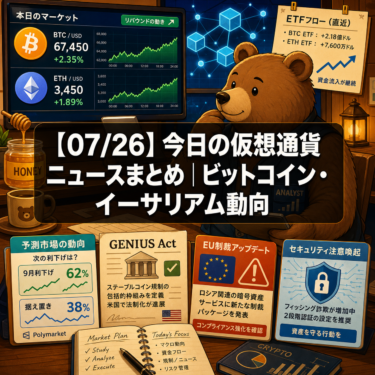 【07/26】今日の仮想通貨ニュースまとめ｜ビットコイン・イーサリアム動向