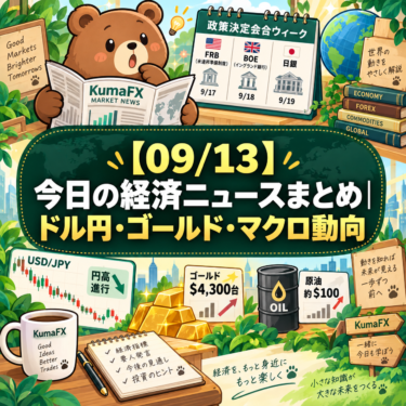【09/13】今日の経済ニュースまとめ｜ドル円・ゴールド・マクロ動向