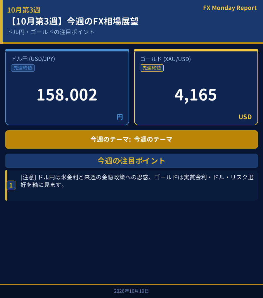 今週のFX相場展望ダッシュボード
