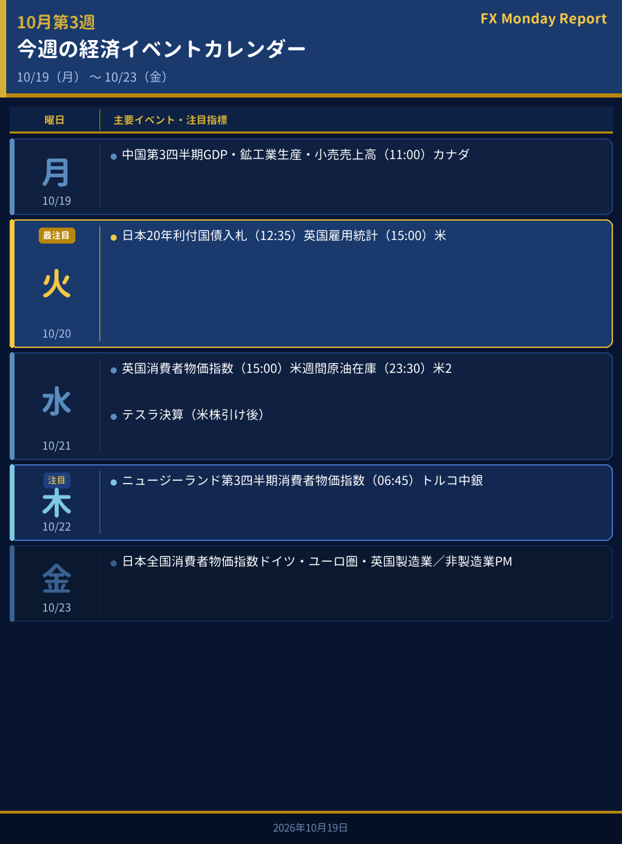 今週の経済イベントカレンダー