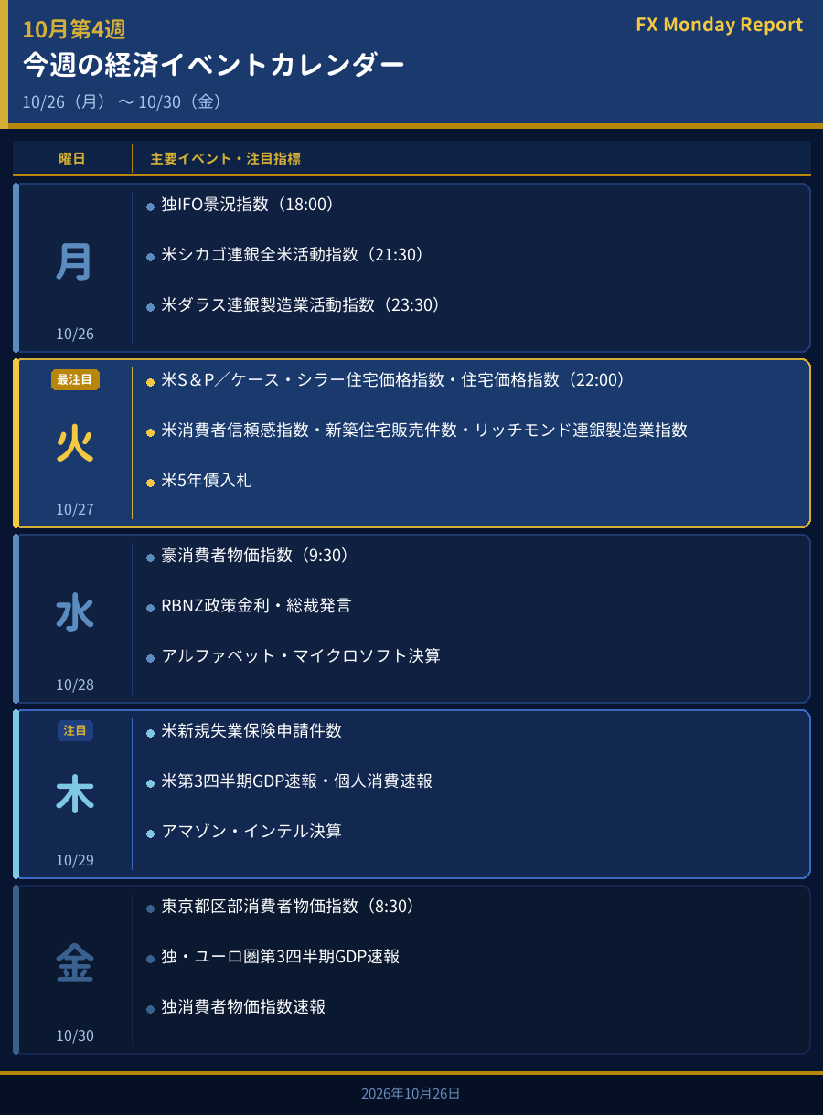 今週の経済イベントカレンダー